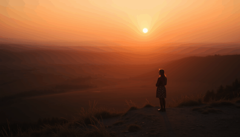 Silhouette einer Person bei Sonnenuntergang, Symbol für Sehnsucht und Liebe